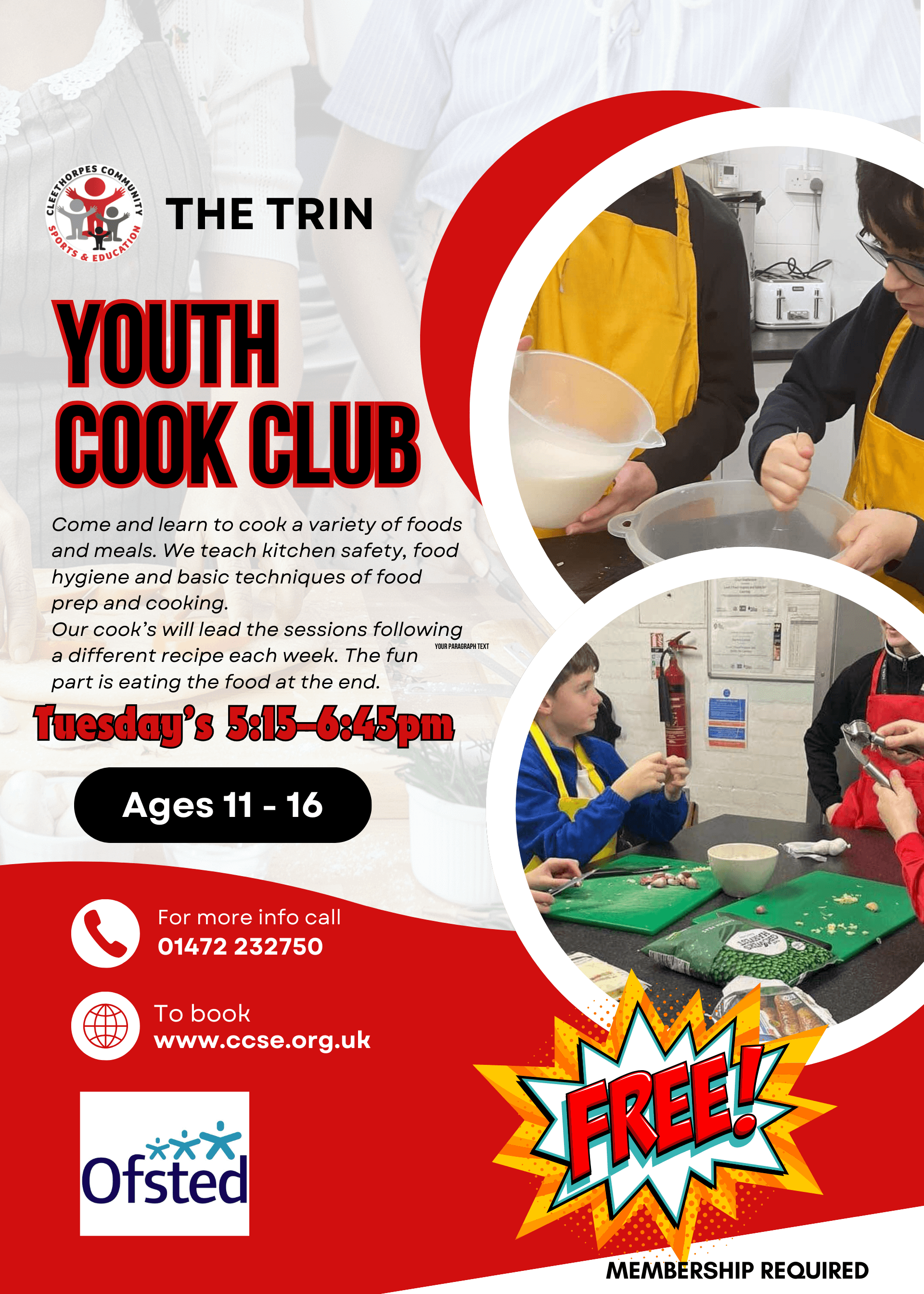 Youth Cook Club (Secondary School Age) - Tuesday's 5.15pm till 6.45pm
